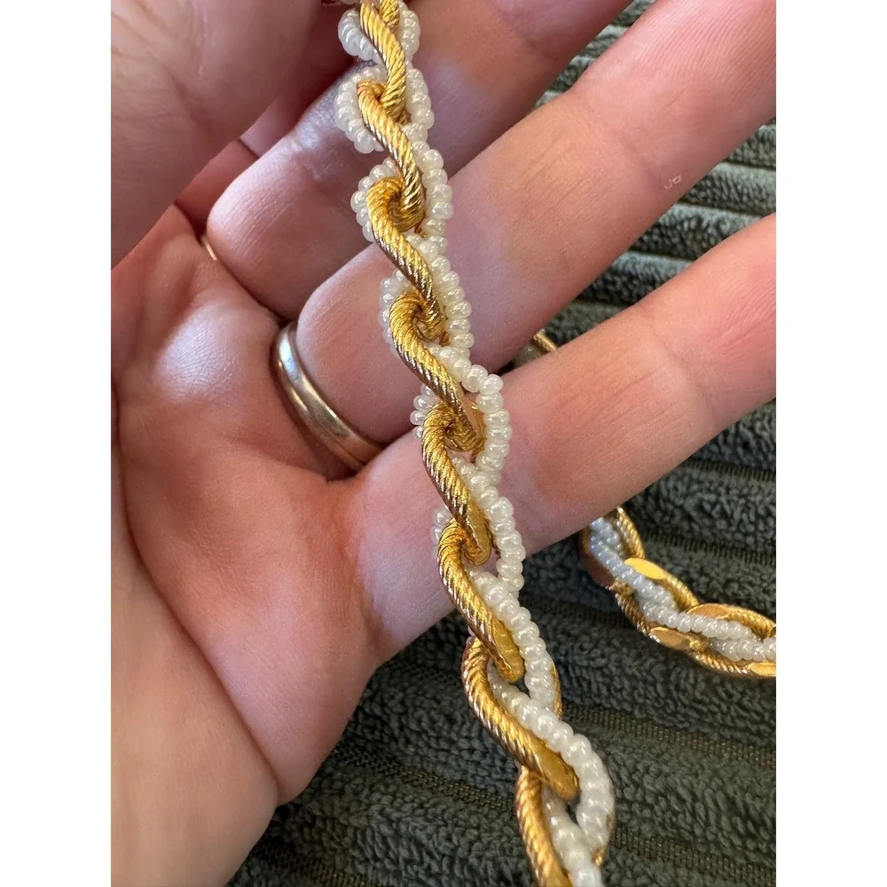 Vintage Trifari Necklace Gold Tone‎ and Seed Bead Braided Chain Design